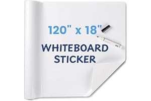 HeatPomelo Whiteboard Sticker for Wall, 120" x 17.3" (300x44 cm) No Ghosting Peel and Stick Dry Erase White Board Roll, Stain