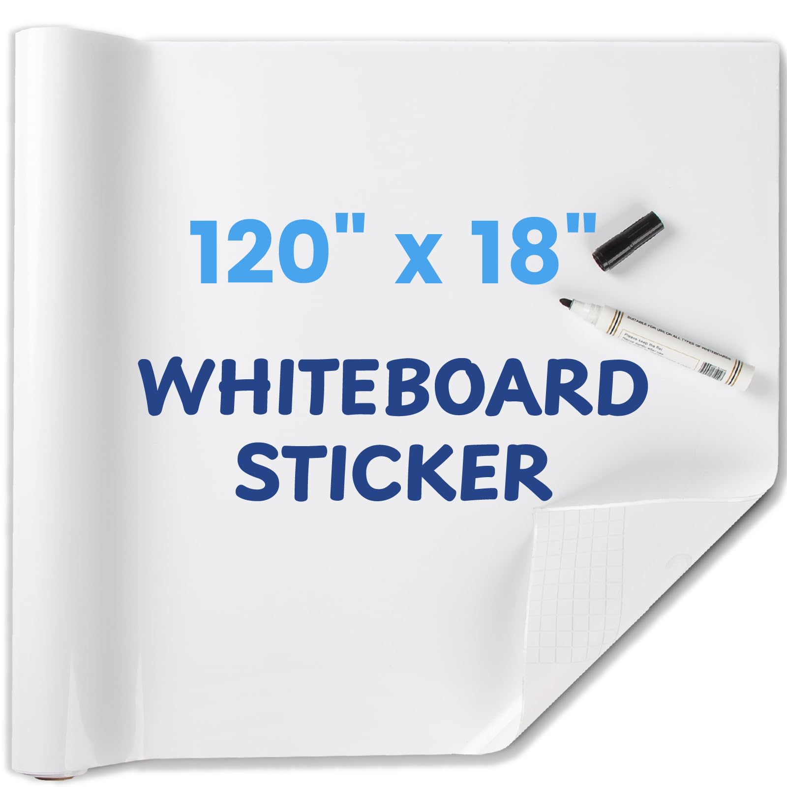 Photo 1 of Whiteboard Sticker for Wall, 120" x 18" No Ghosting Peel and Stick Dry Erase White Board Roll, Stain-Proof Self-Adhesive Whiteboard Paper for Home, Office, Classroom, Included Marker