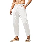 COOFANDY Men's Cotton Linen Pants Elastic Waist Lightweight Casual Pants Relaxed Fit Yoga Beach Pants with Pockets