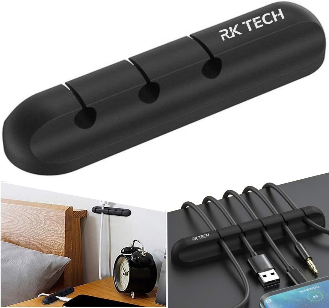 RK TECH Cable Wire Clips Ties, Holder Tidy Management. Organise Your Desk, Office or car with Adhesive (3 Cable Holder Black)