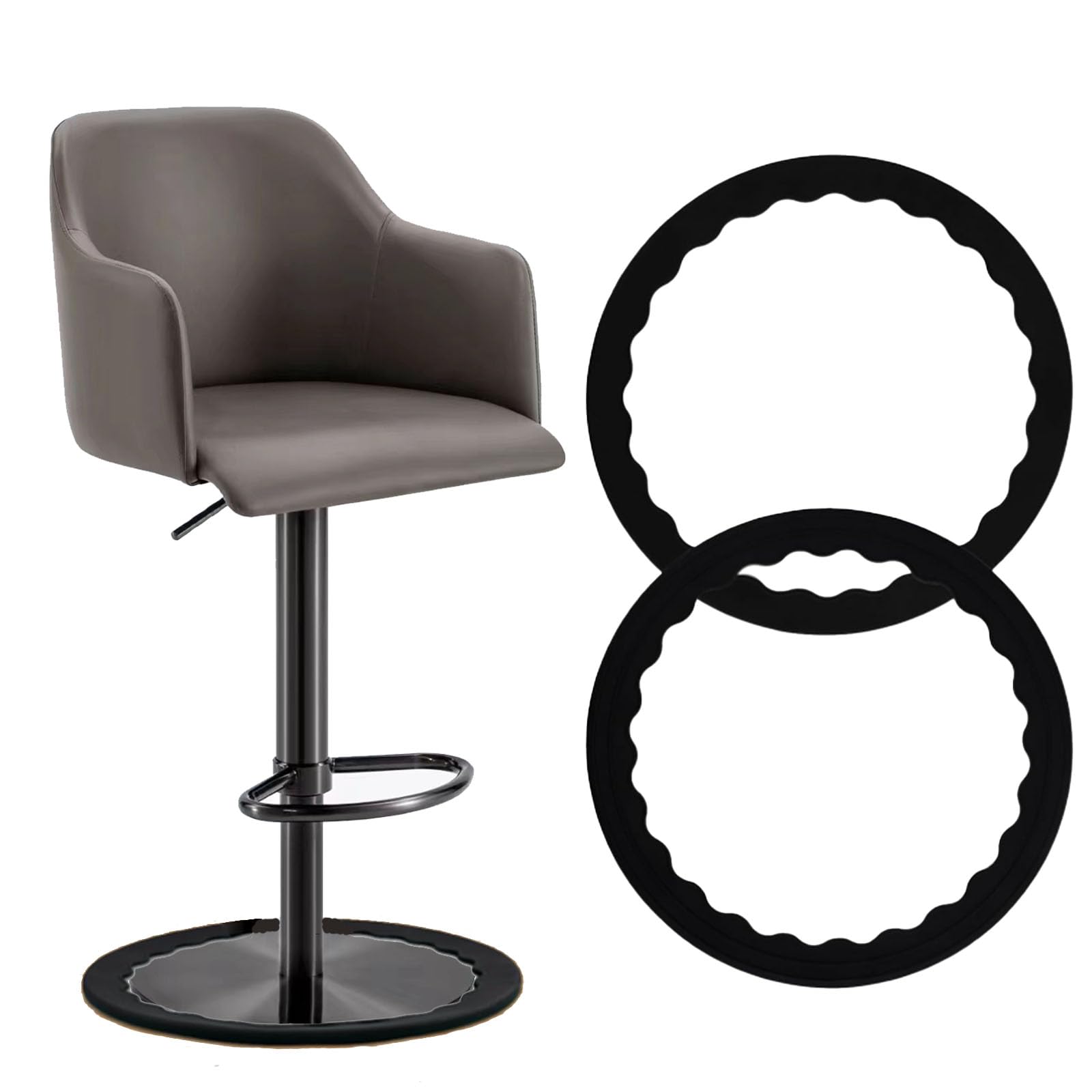 Bamyli 2Pcs Bar Stools Leg Protectors Ring for 14.5" to 16.5" Round Base, Anti-Slip Silicone Chair Leg Floor Protector No Noise No Scratches Barstool Chair Footrest Bottom Pads, Stretchable (Black)