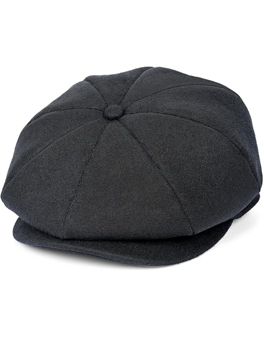 Casquette Plate Style Gavroche Pour Homme - Béret Réglable En Laine, Motif Chevrons, Noir, Hiver - 14