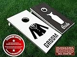 Bride and Groom Cornhole Board Decals - BLACK AND WHITE - 6PC Set Kit fit for Bean Bag Toss Outdoor Game Sticker Set - Die Cut - DIY Game Board Stickers - DECALS ONLY