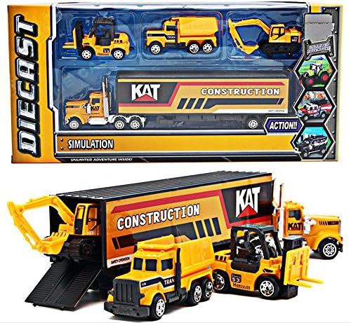 Bocks Container Trucks with 3 Pcs Construction Vehicles: Dumper, Bulldozers and Excavator Cars Toys Set Assorted Construction for Boys, Children's Friction Toy Truck, Transportation Cars