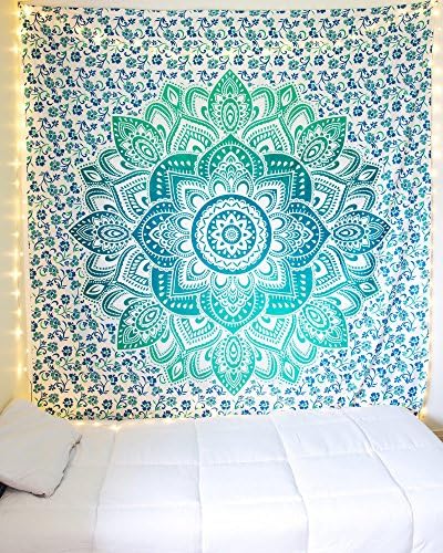 Beautiful Turquiose Sexy Room Wall Hanging Tapestry Tapestries Bohemian Style Collection Mandala Lotus Design By Bohomandala