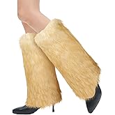 XEPST Faux Fur Fuzzy Leg Warmers Furry Boot Covers for Women, Women's Fur Leg Warmers Warm Fuzzy Boot Cuff Boot Sleeves for Party Costumes, Tie Dye Style, White + Gold