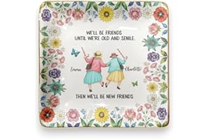 Ozonthu Friends Until We are Old and Senile - Personalized Bestie Jewelry Dish, Custom Ceramic Trinket Tray for Best Friend o