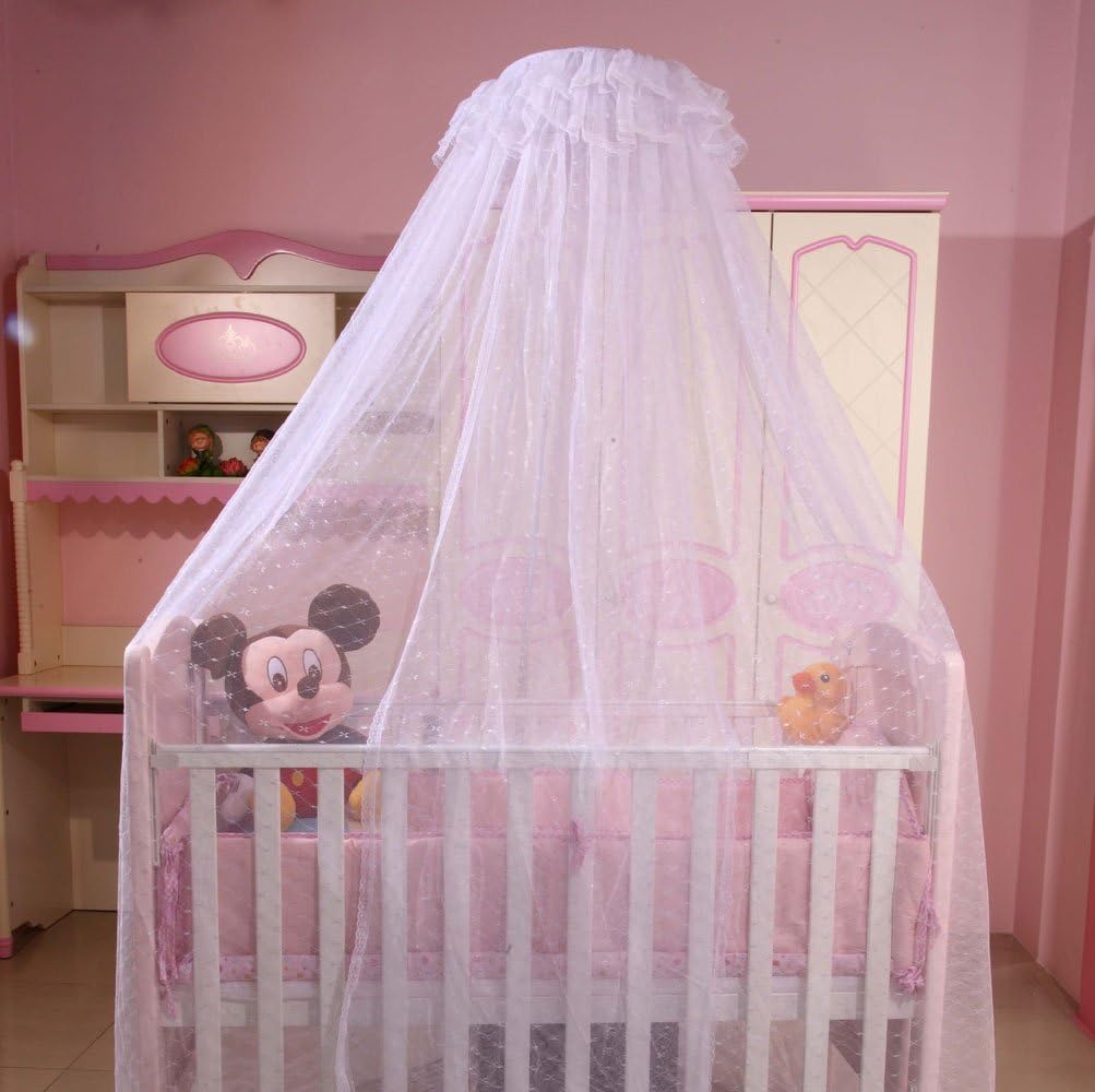 Baby Kids Toddler Bed Canopy Crib Cot Netting Infant Hanging Mosquito Net Dome Curtains (Netting with Stand, White)