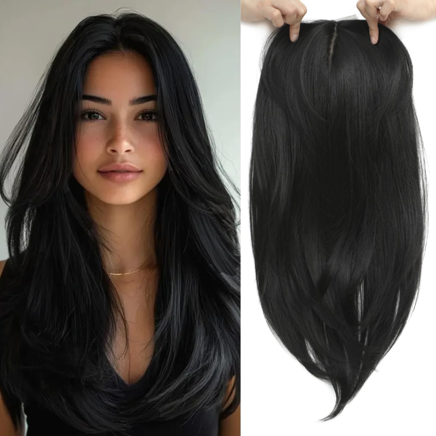 Hair Toppers for Thinning Hair 18inch hair Pieces for Women 6.5X6.5 Inch Hairtopper Adding Extra hairVolume, Natural Straight Hairpiece Super Soft Feel Like Realhair — image 1