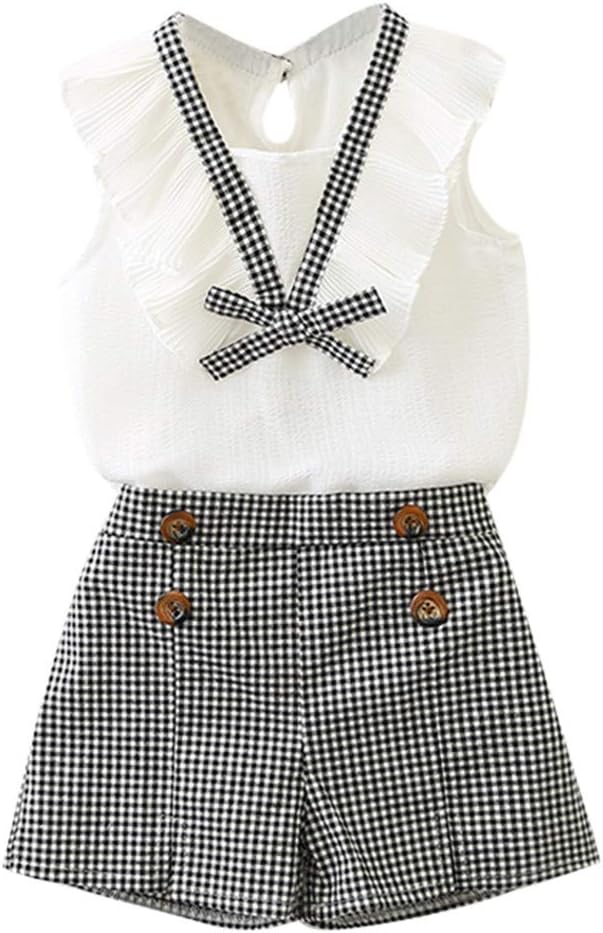 Armilum Baby ProductsKids Baby Girl Clothing Set,Toddler Kids Baby Girls Outfits Clothes Bowknot Vest Tops+Plaid Shorts Pants Set for 2-7 Years Old
