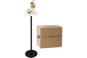 AEPOALUA Drink Table, Small Pedestal Side Table, Round Cocktail Table, Circle Accent End Table with Metal Base, for Small Spaces (1, White Marble)