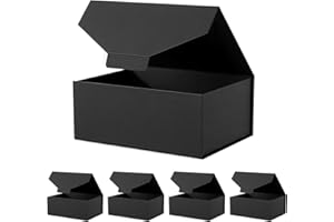 JINGUAN 5 Black Gift Boxes with Lids 9x6.5x3.8 Inches, Reusable Collapsible Gift Boxes, Groomsman Proposal Boxes, Wedding, Birthday Gift Packaging (No Magnetic, No Stickers, Matte)