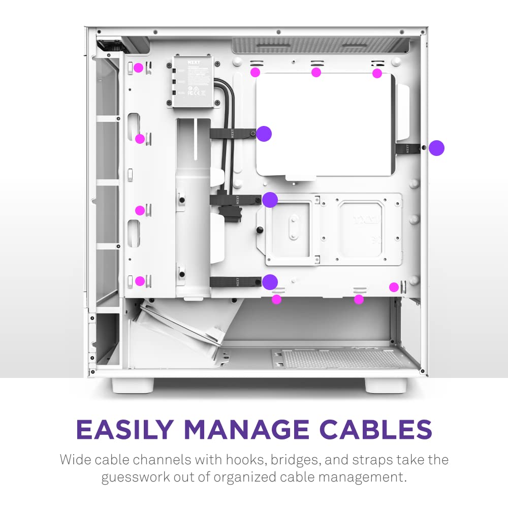 Nzxt H5 Elite - Cc-H51Ew-01 - Atx Mid Tower Pc Gaming Case - Front I/O Usb Type-C Port - Quick-Release Tempered Glass Side Panel - White - View 7