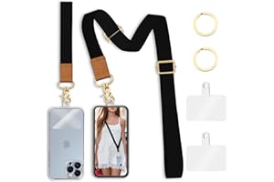 Piefly Phone Lanyard Crossbody Wrist Strap, Black Cell Phone Lanyards for Around The Neck Wristlet Shoulder, Adjustable Cute Phone Strap for Car Keys Keychain Wallet Phone Case ID Badge