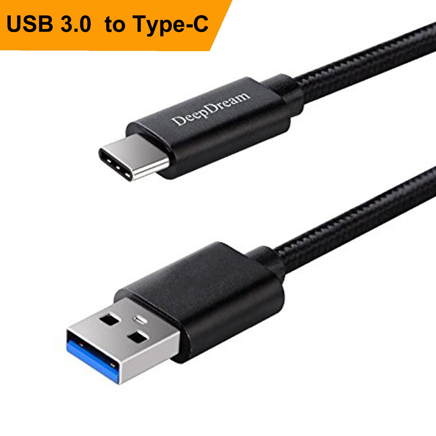 DeepDream USB Type C Cable to USB 3.0 Fast Charger and High Speed Transfer Nylon Braided 3.3Ft Cable for Galaxy Note 8, S8, Google Pixel, and More - Black