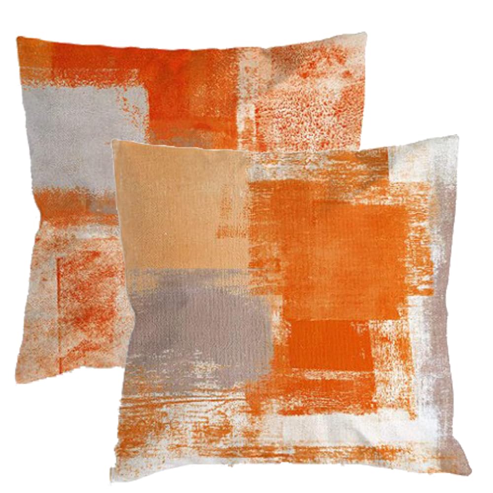 LTDKAEN Orange Geometric Patchwork Cushion Covers 45x45cm Set of 2 Burnt Orange White Home Decorative Linen Throw Pillow Covers for Sofa Bedroom