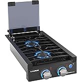 CAMPLUX Classic RV Cooktop 2 Burners Slide-in, Propane Cooktop Stove with Tempered Glass Cover, 12 Inches Propane Rangetop wi