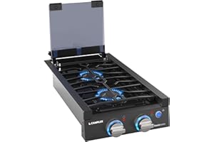CAMPLUX ENJOY OUTDOOR LIFE CAMPLUX Classic RV Cooktop 2 Burners Slide-in, Propane Cooktop Stove with Tempered Glass Cover, 12 Inches Propane Rangetop with Blue Indicator Light, 13,000BTU, Black RGH12IB