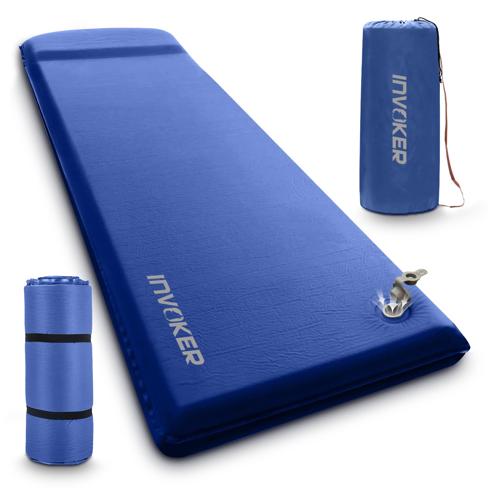 Photo 1 of INVOKER 3.15" Camping Sleeping pad, Ultra-Thick Elasticity Foam Fast Self-Inflating 4-Season Insulated Durable Camping Mat Air Mattress with Pillow, for Tent, Car, Camping, Traveling, Blue