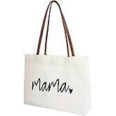 Lystaii 1 PCS Mom Mama Bag Canvas Mama Tote Bag Reusable Grocery Mom Bag Mom Life Tote Bags Women Big Reusable Shopping Bags for Mother’s Day Gifts Mom Birthday Presents Holiday Travel, Medium, White