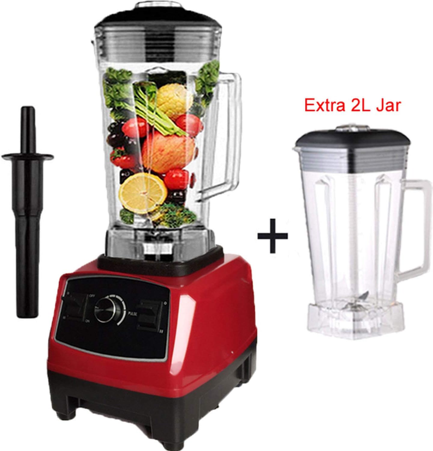 2200W Heavy Duty Commercial Blender Professional Blender Mixer,Red extra jar lid Plug