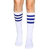 Henwarry Over the Calf Tube Socks Classic Triple Stripes Cotton Retro Athletic Socks for Men and Women