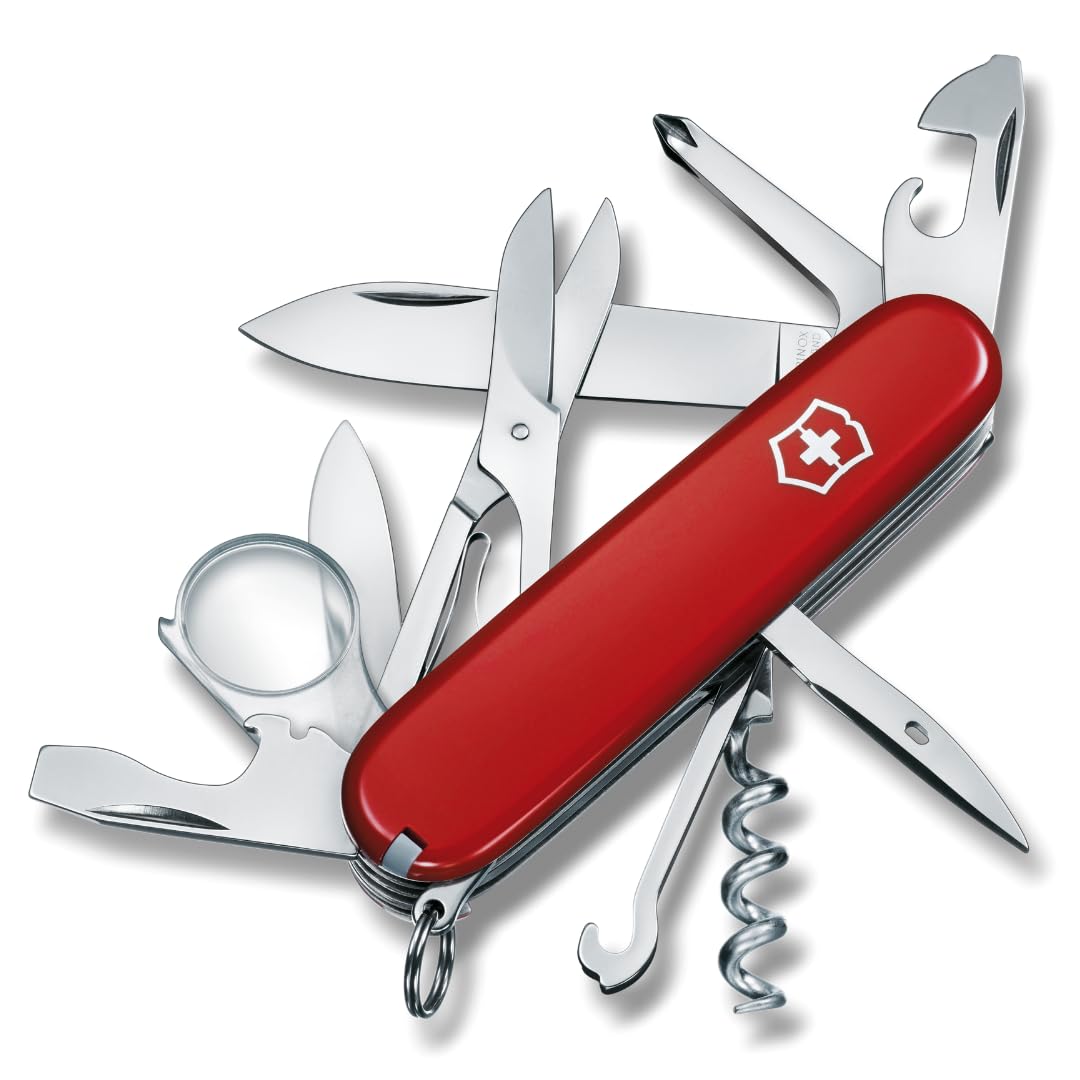 Victorinox Explorer Swiss Army Knife, Medium, Multi Tool, 16 Functions, Blade, Magnifying Glass, Red