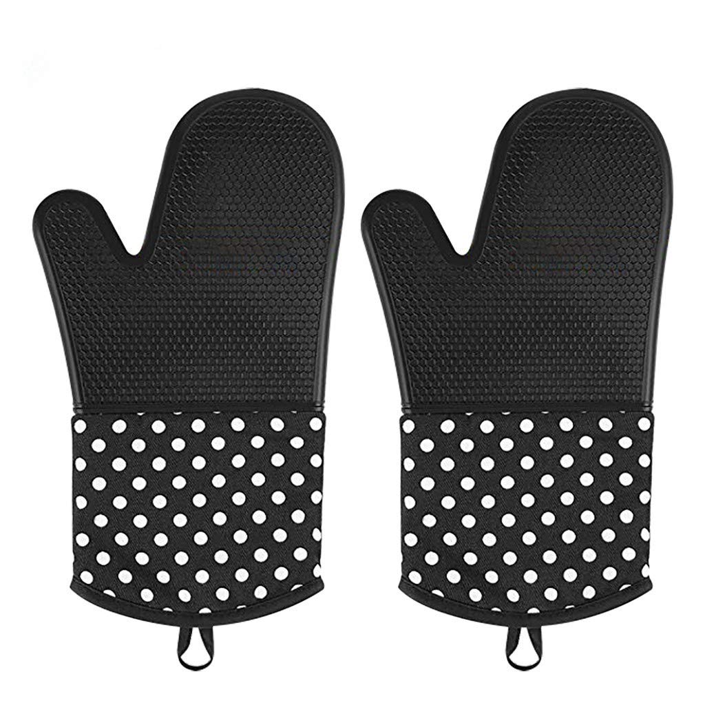 Gallity 1Pair Silicone Oven Mitts, Professional Heat Resistant Baking Gloves, Cooking Gloves, Silicone Grilling Gloves, Kitchen Oven Gloves with Heat-resistant Inner Cotton Layer for Barbecue, Cooking