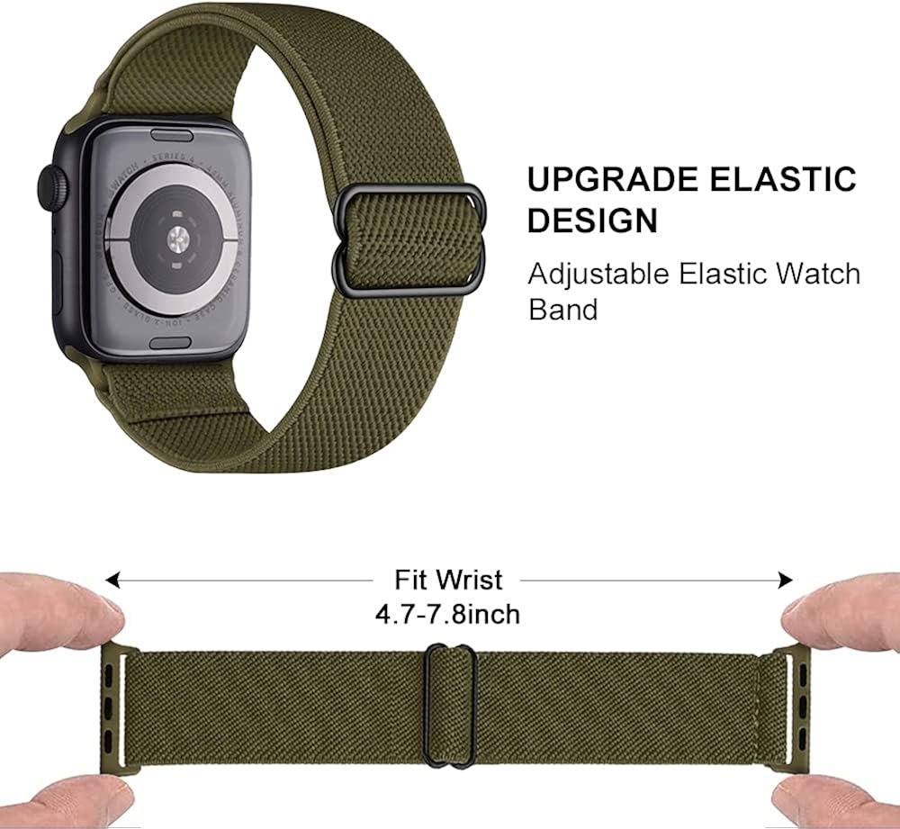 DoloSun Stretchy Nylon Solo Loop Bands Compatible with Apple Watch 38mm 40mm, Adjustable Stretch Braided Sport Elastics Women Men Strap for iWatch Series 6/5/4/3/2/1 SE (Black-42/44MM): Clothing