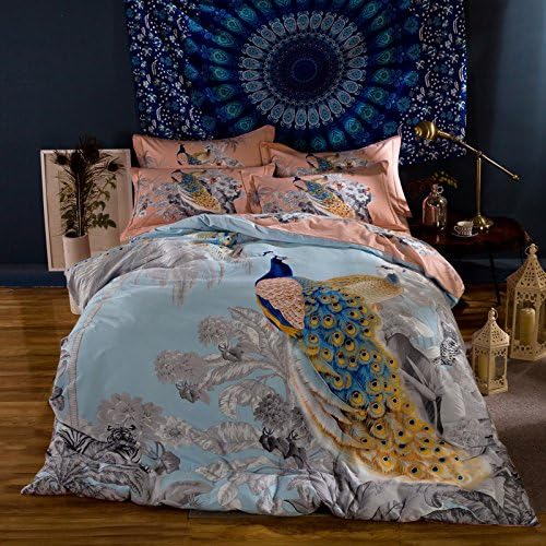 Dodou Peacock Bedding Girls Bedding set Reactive printing Duvet Cover Sets 4pcs (Full)