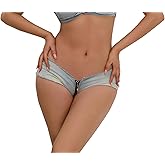 FEOYA Women's Low Rise Denim Shorts Sexy Cut Off Mini Hot Pants Lace Up Frayed Cheeky Booty Shorts Clubwear