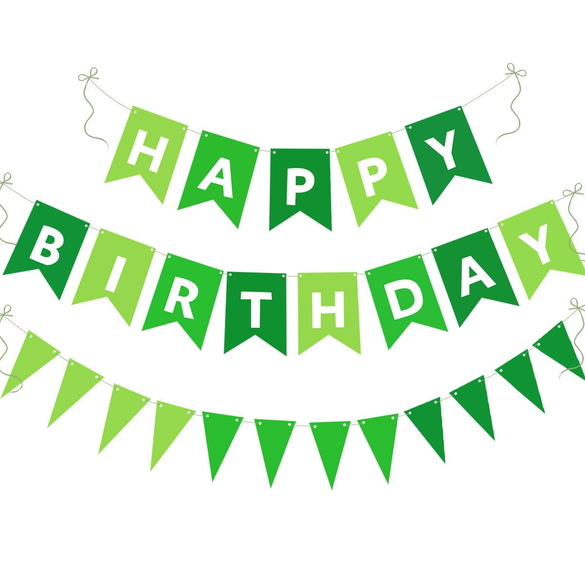 bng-bng Green Happy Birthday Banner Bunting Sign Swallowtail Large Hanging Garland Party Decoration for Boys Girls Birthday Decoration Party Supplies