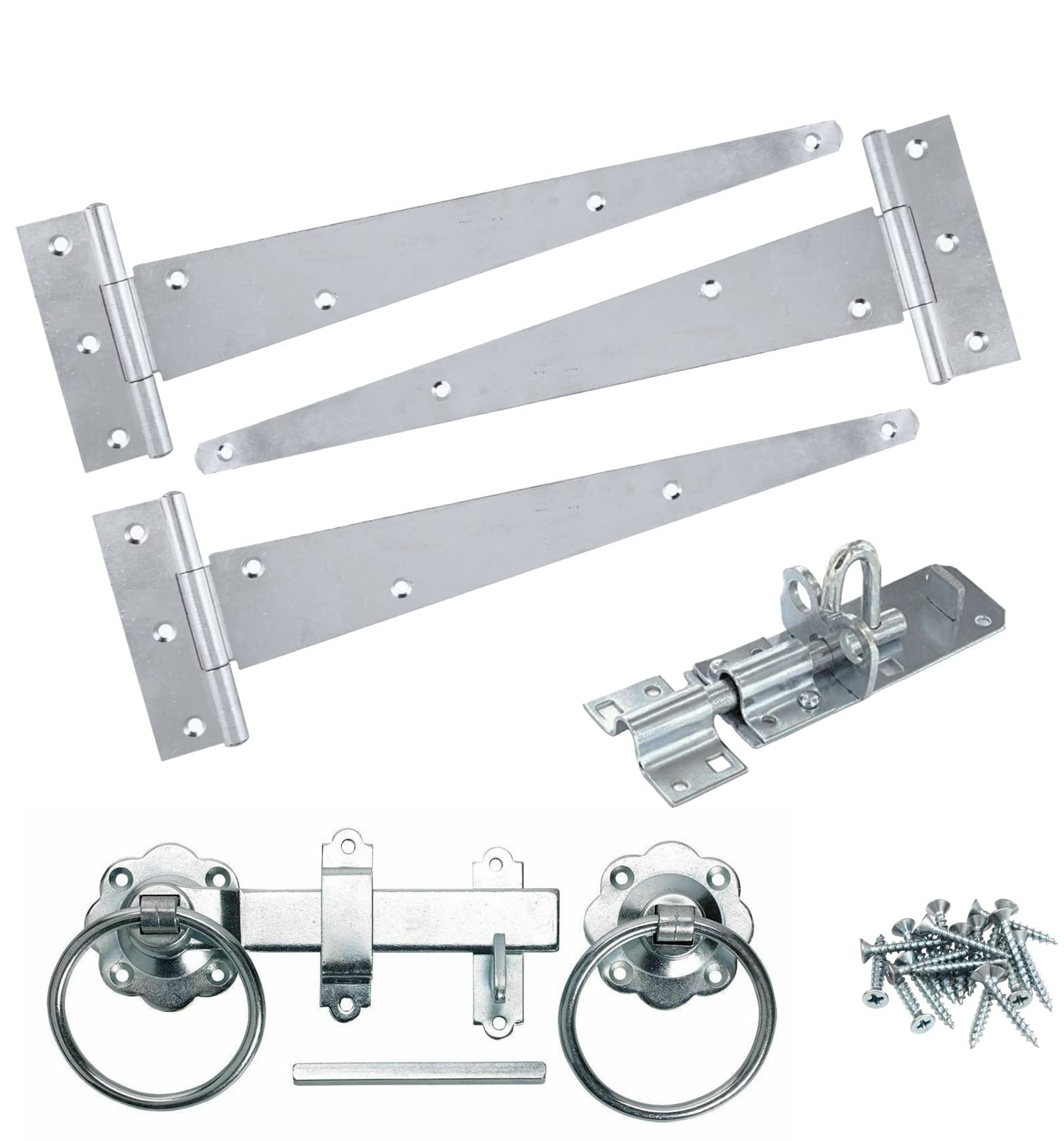 Tee Hinge (3) 10" 250mm Wooden Gate Fitting Kit Garden Gate Ironmongery Set Zinc, Supplied with All The fixings