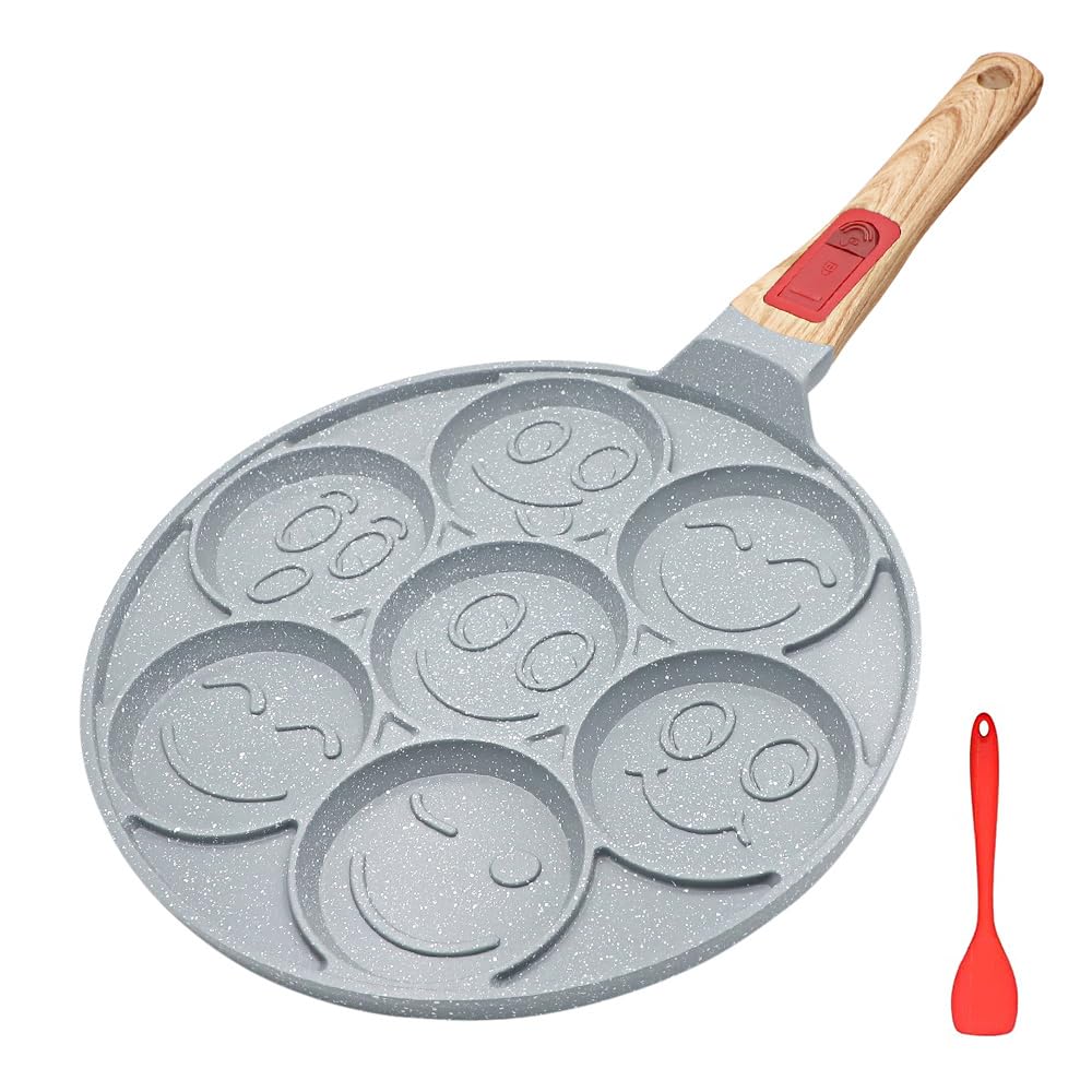 RANX INGST Pancake Pan Induction, Non Stick Ceramic Coating, Mini Crepe Pan with Detachable Handle, Pancake Mold 7 Holes for Kids - Blue