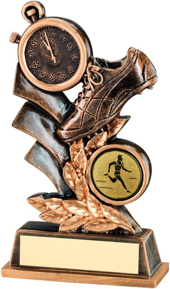 Athletics Trophy featuring Leaf, Stopwatch and Running Shoe design (6.5")