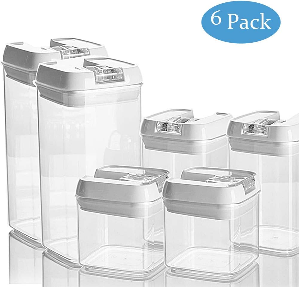 Stackable Food Storage Container Sets with Lids, Kitchen Plastic Cereal