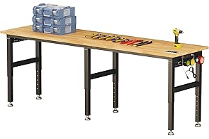 SPECRAFT 96“ Adjustable Heavy Duty Workbench with 4 AC Outlet and 2 USB Ports Power Outlets, 5000 Lbs Capacity, Rubber Wood Top for Garage, Workshop, Office