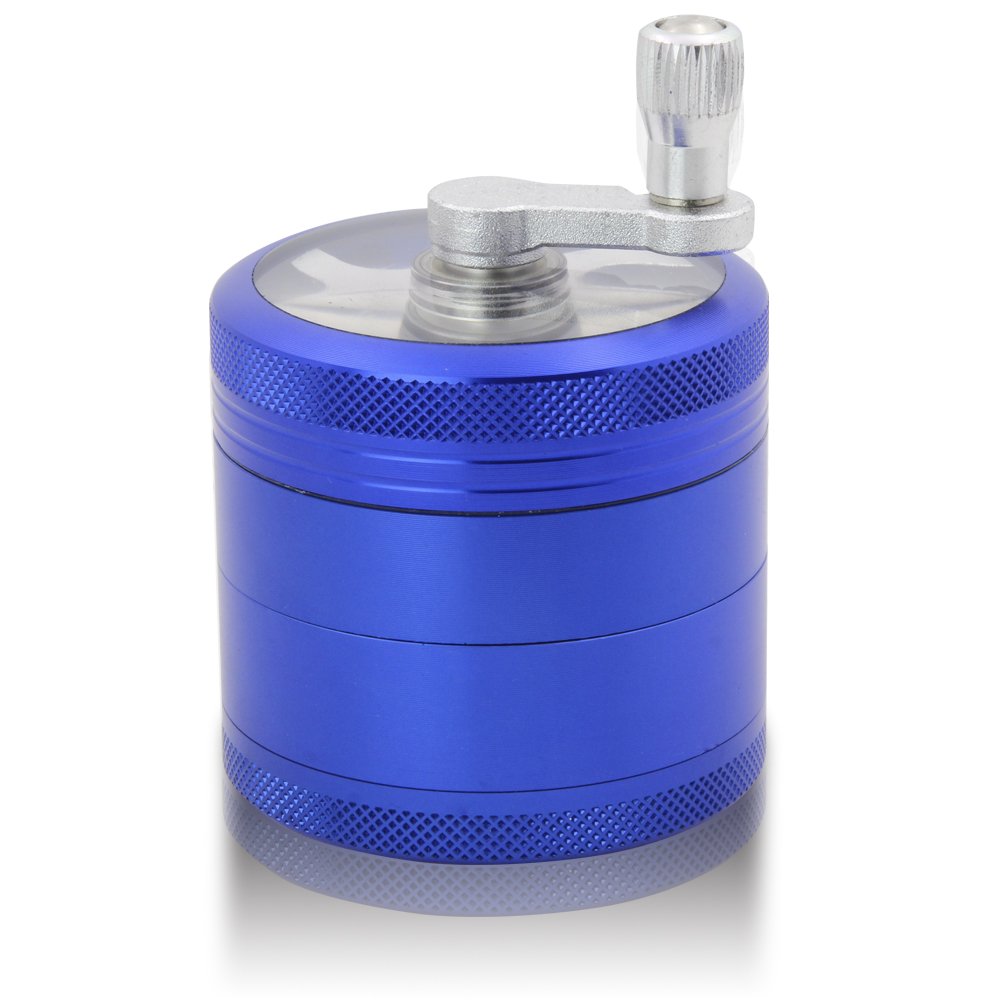 DCOU Premium Hand Crank Grinder 2.2 Inches 4 Piece with Pollen Catcher Durable Aluminium Spice Grinder for Kitchen (Blue)
