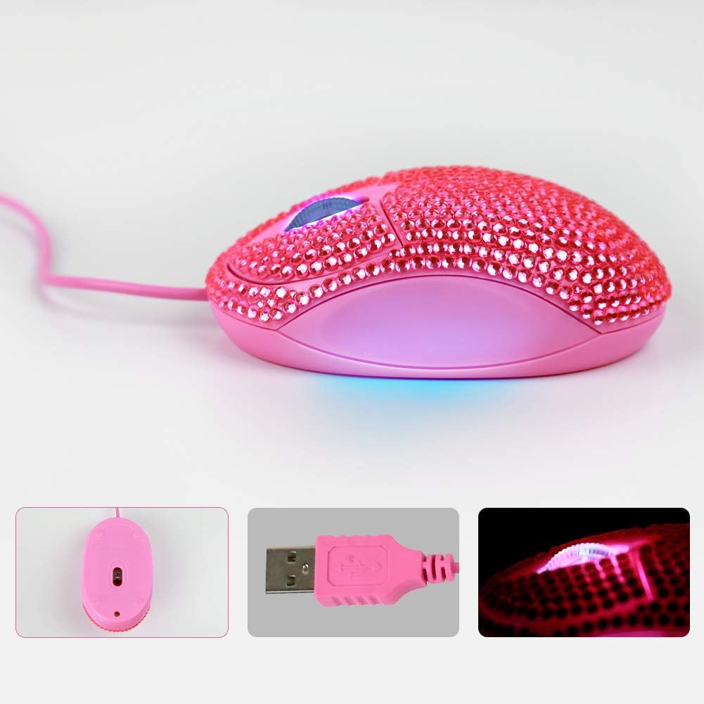 SOONGO USB Optical Wired Mini Computer Mouse for Latpot Mice with Pink Crystal Bling Rhinestone Funny Personalised Gift for Kids and Teen Girl Birthday Gift by - Image 3