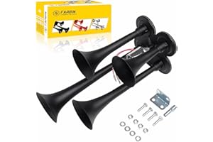 FARBIN 12V/24V Truck Air Horn 178DB 4 Trumpet Horns Train Horn for Trucks Super Loud Air horns with Electric Solenoid Chrome 