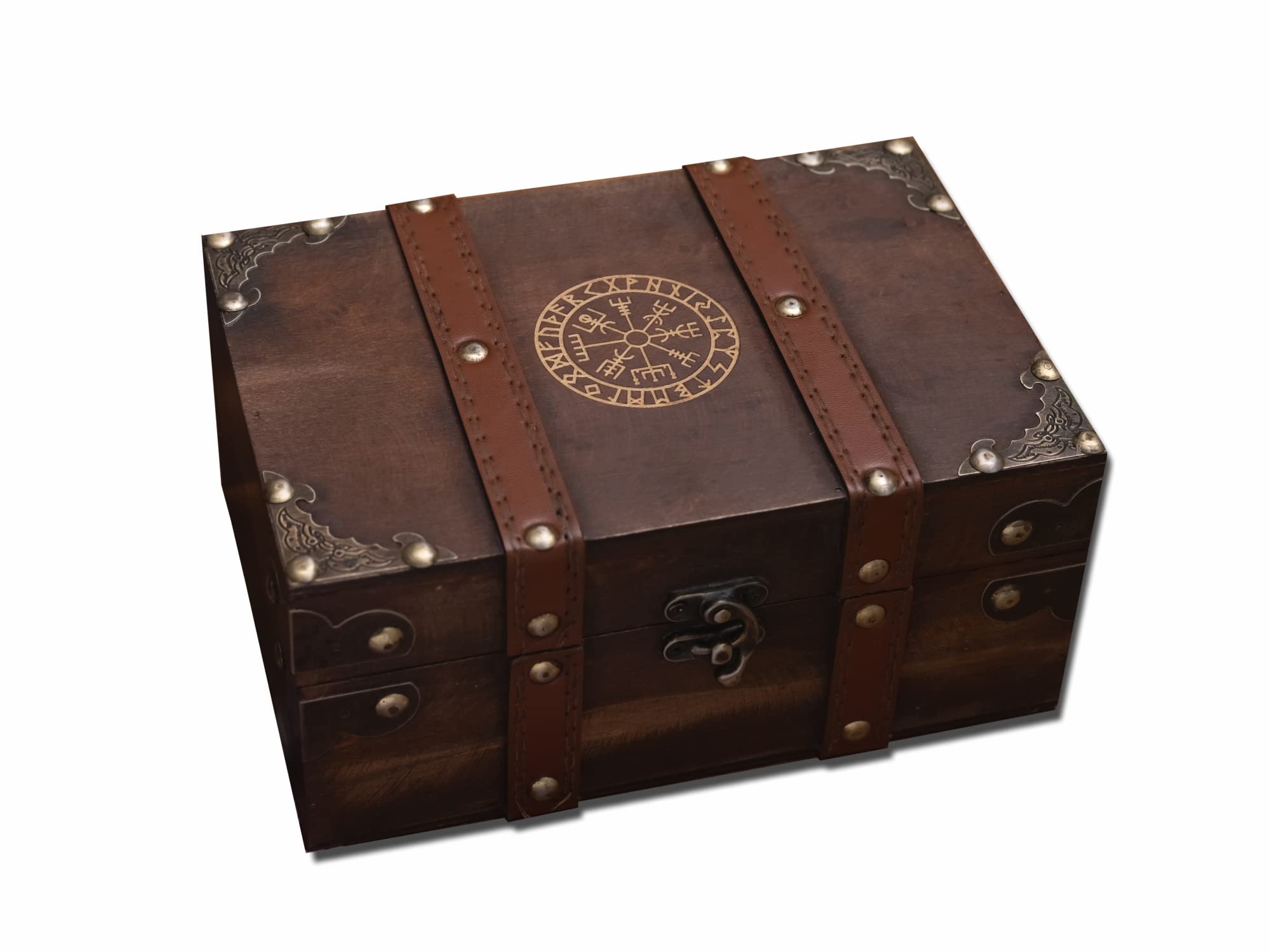 vuagmiv Vegvisir The Runic Viking Compass Engraved Wooden Chest, Velvet Lining Keepsake Box, Storage Box for Wicca Tools and Supplies