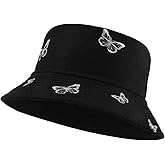 Umeepar Butterfly Embroidered Bucket Hat Reversible Packable Foldable Beach Sun Hat for Women Men