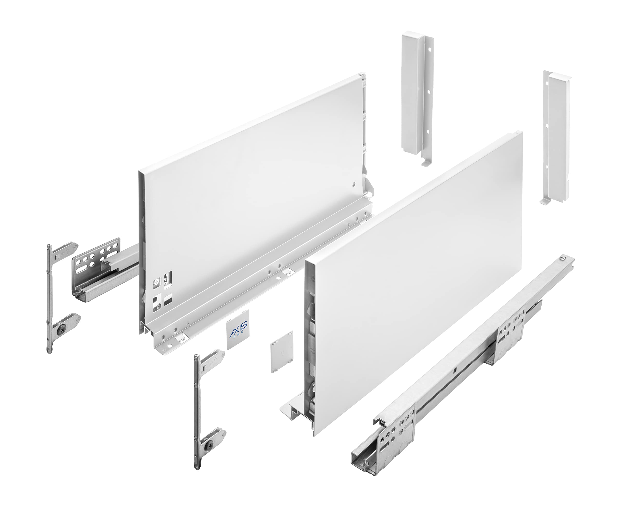 GTV Axis Pro Drawer Runners, Drawer Runners with Full Extension, White, Load Capacity up to 40 kg, Push to Open Systems, Free Access, Width: 500 mm, Height: 200 mm