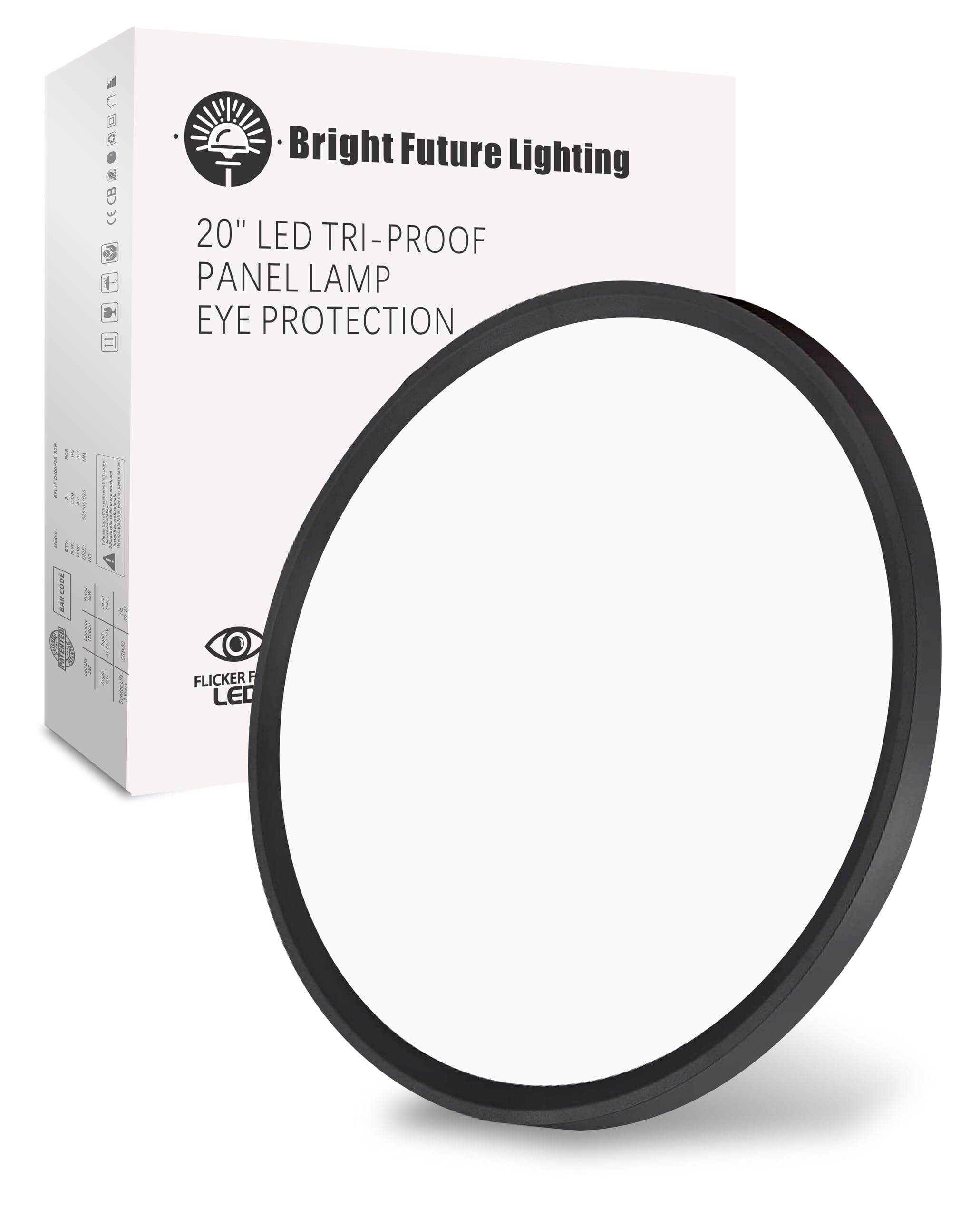 Photo 1 of 1Pack 20 Inch Large LED Flush Mount Ceiling Light, 40W,4350LM, 3000K/4000K/6000K CCT Selectable,Black Round Flat Panel Light Low Profile Ceiling Light Fitures for Hallway, Kitchen, Bedroom, Office