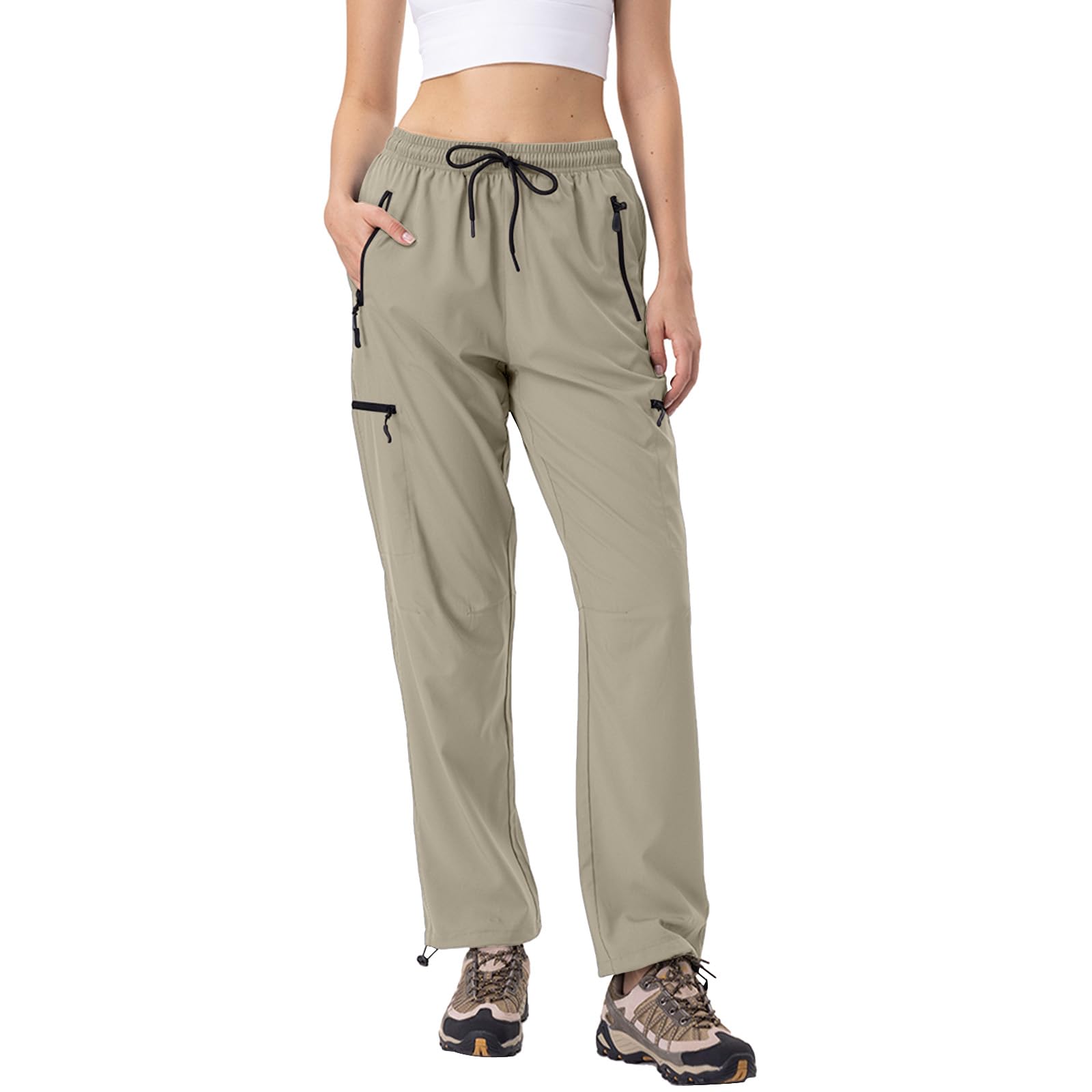 Photo 1 of 28"/30"/32"/34" Inseam Womens Hiking Pants Tall Quick Dry SPF Cargo Pants Lightweight UPF 50+ Dry Fit 4 Zipper Pockets Khaki
