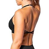 TZLDN Halter Sports Bras Women Padded Strappy Backless Gym Yoga Adjustable Workout Crop Tops Longline Tank Low Impact