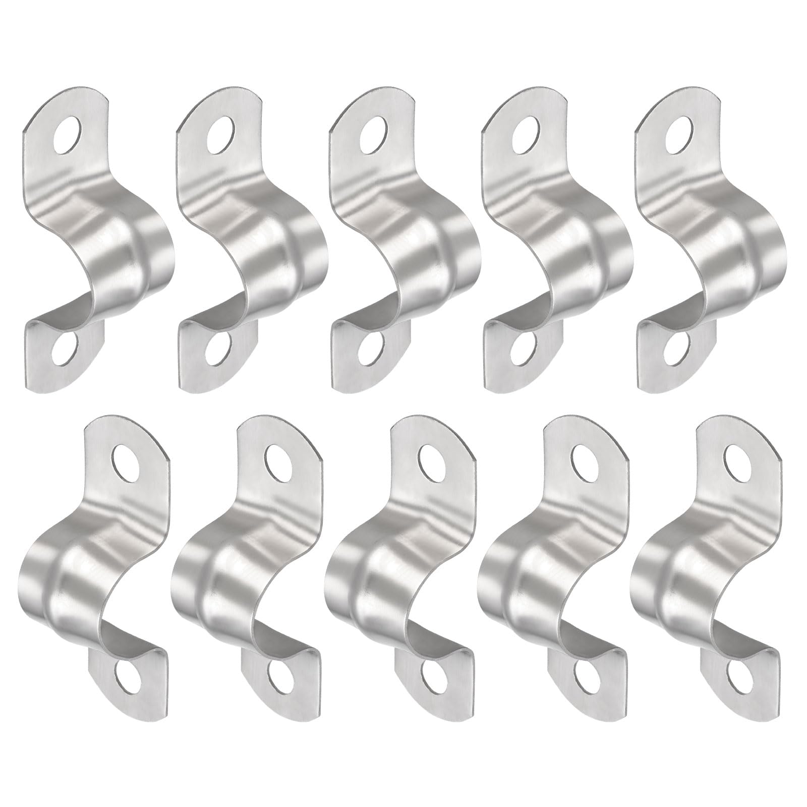 DTGN 52x18x16mm(LxWxH) Two Hole Strap - 10Pack - Good for Industrial 16mm Dia Pipe Fixing - 304 Stainless Steel Rigid Pipe Strap Clamp - Silver Tone