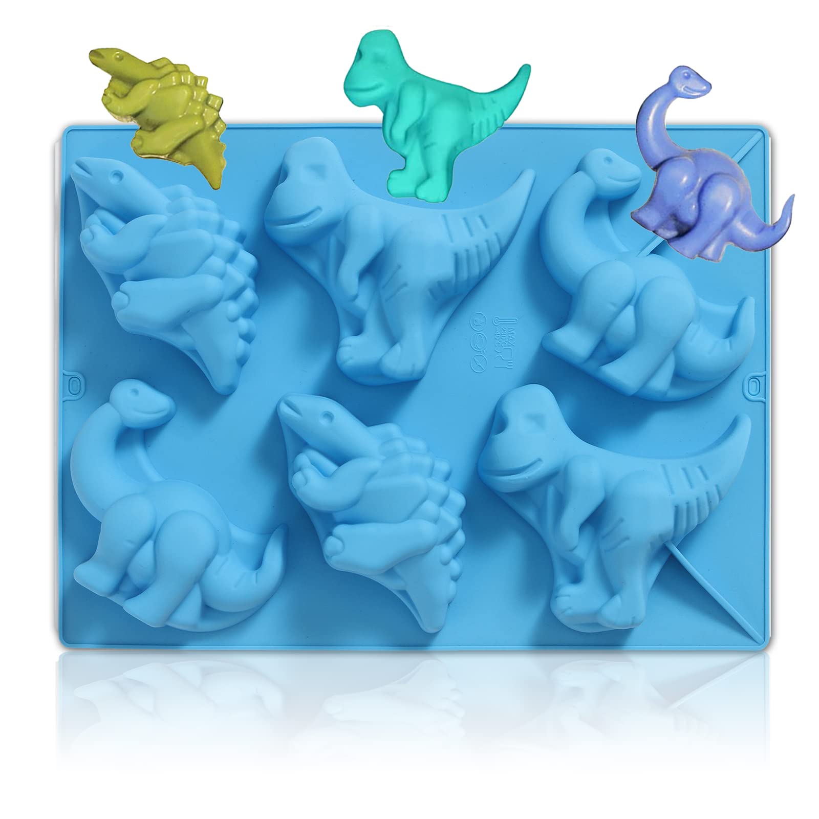 WishesMar Dinosaur Dino Shape Silicone Mould 6 Cavity Fluted Cake Mold Nonstick Baking Bakeware Reusable Silicone Mold for Pastry, Dessert, Soap, Muffin, Bread