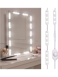 Led Vanity Mirror Light, Viugreum Dimmable 60 LEDs Makeup Mirror Light Kits, 10FT 1200LM Waterproof DIY LED Light Strip Daylight White 6000K with Dimmer for Vanity Table Bathroom Dressing Room
