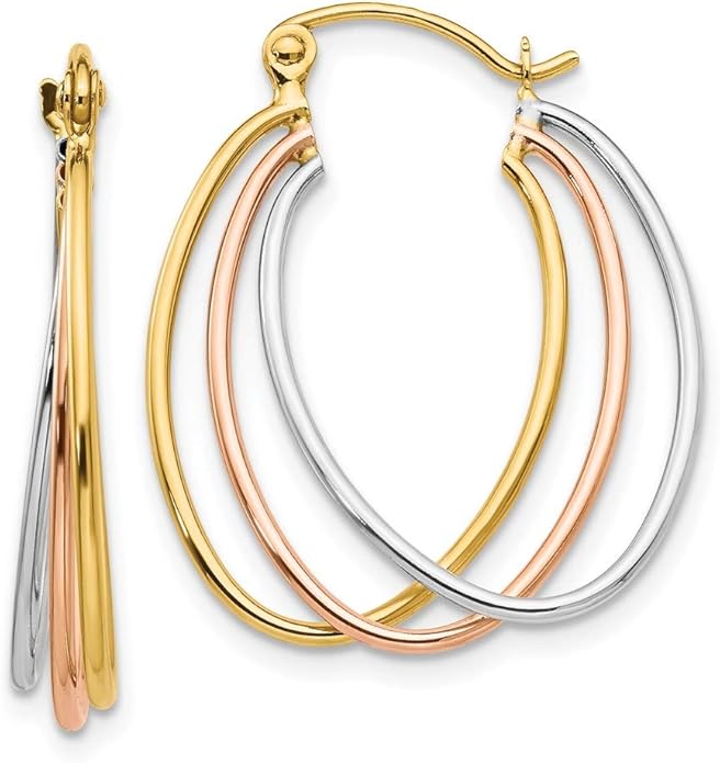 14ct TriColor Gold Hoop Earrings Amazon.co.uk Jewellery